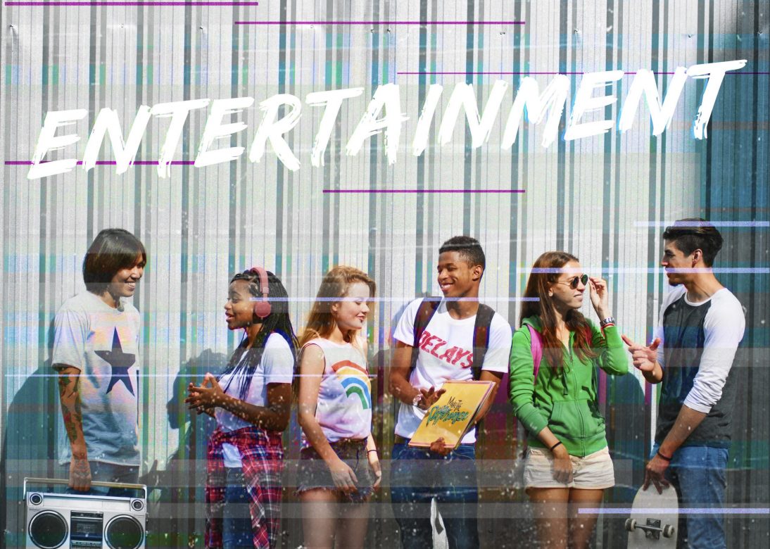 Entertainment word overlay young people